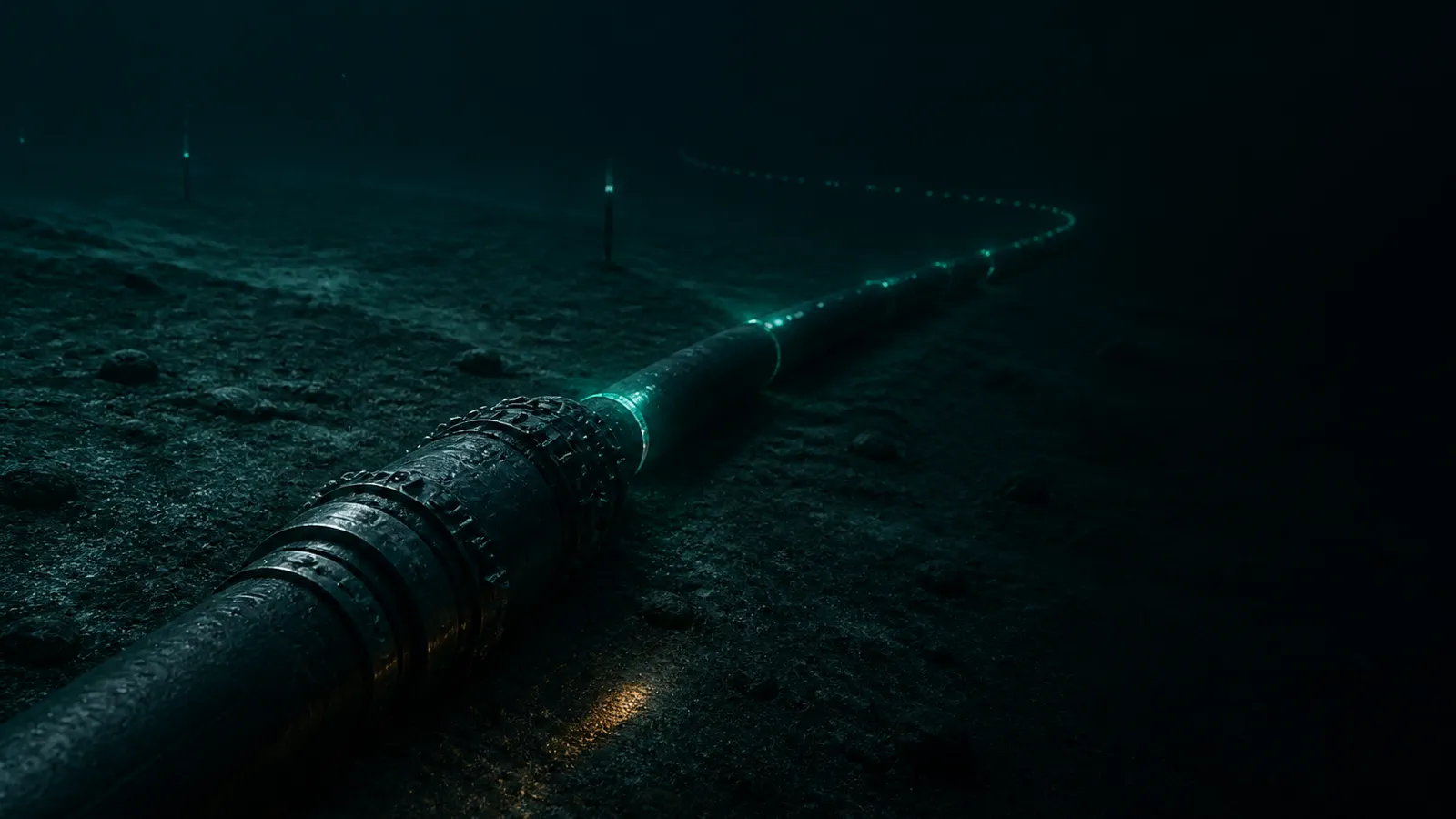 Зелёный сигнал последовательно зажигает кабель в глубокой воде.