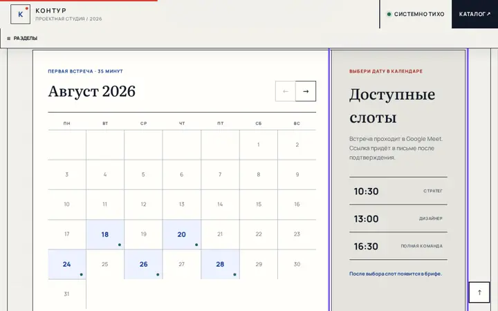 Предпросмотр: Доступные временные слоты